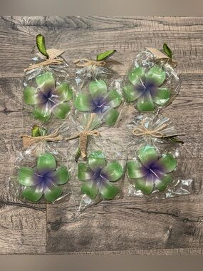 Handcrafted Flower Floating Candle Green Purple 3” Lot Of 6